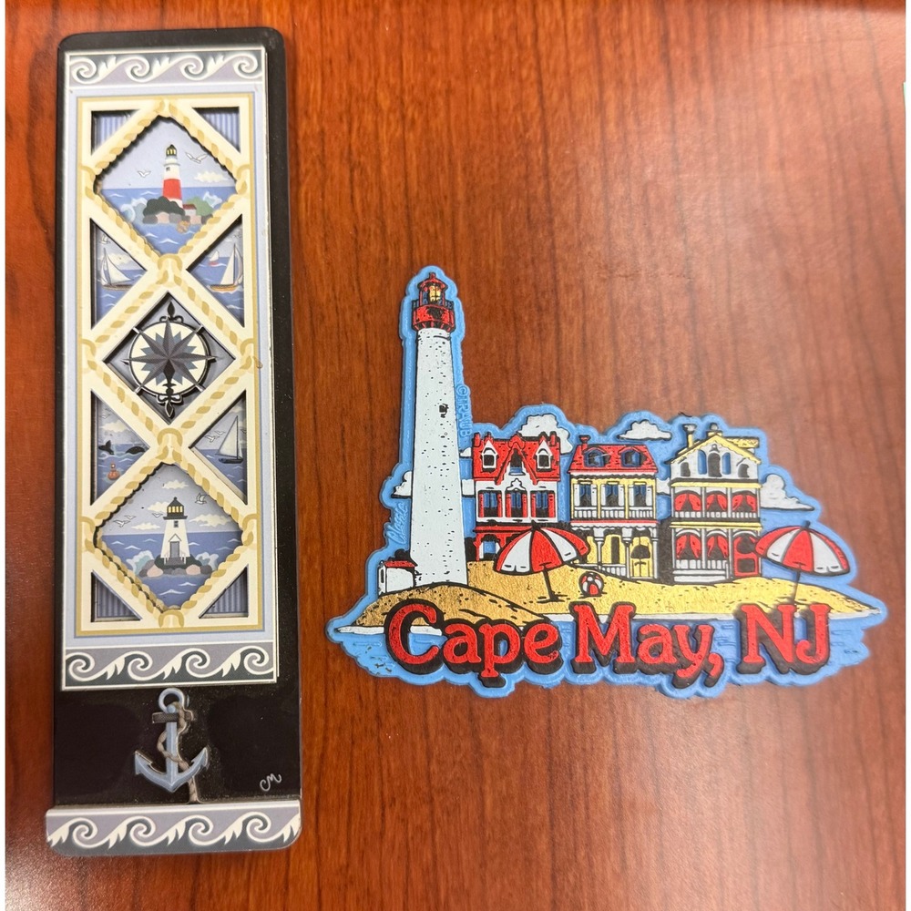 Cape May NJ Lighthouse Souvenir Magnets Nautical Beach House Decor Set of 2